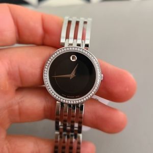 MOVADO Esperanza Matte Black Stainless Steel Diamond Bezel Ladies Watch 0607052